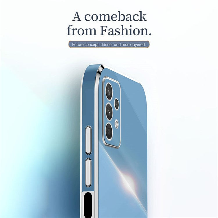 XINLI Phone Case for Samsung Galaxy A32 5G / M32 5G, Electroplating Golden Edge Back Shell TPU Protective Cover - Cyan