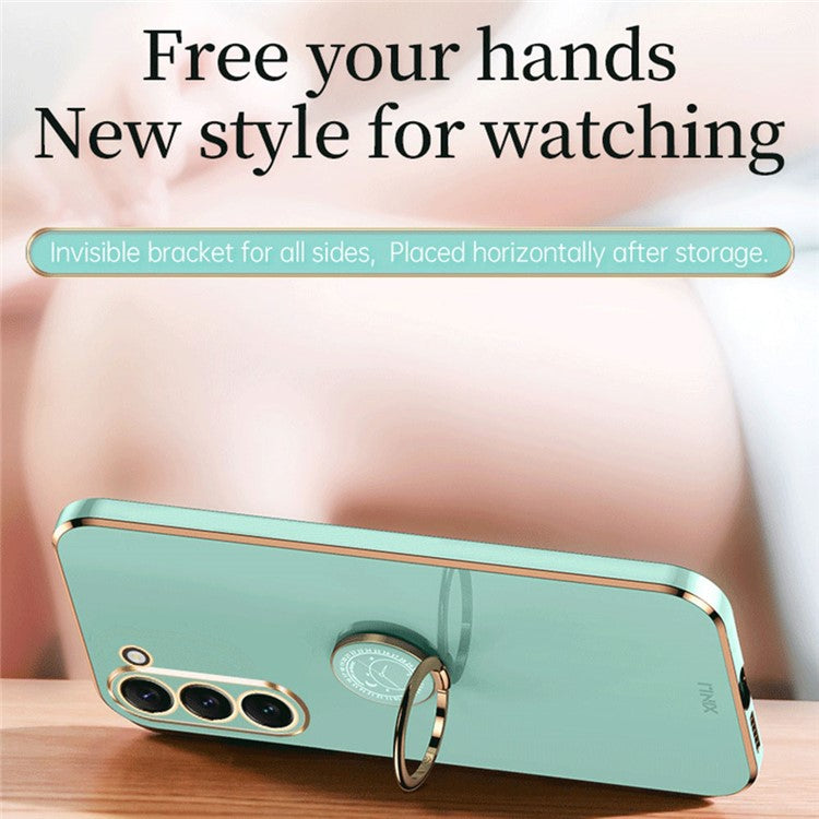 XINLI For Samsung Galaxy S22 5G Shockproof Non-slip Phone Case Electroplating Slim Phone Cover Kickstand - Purple