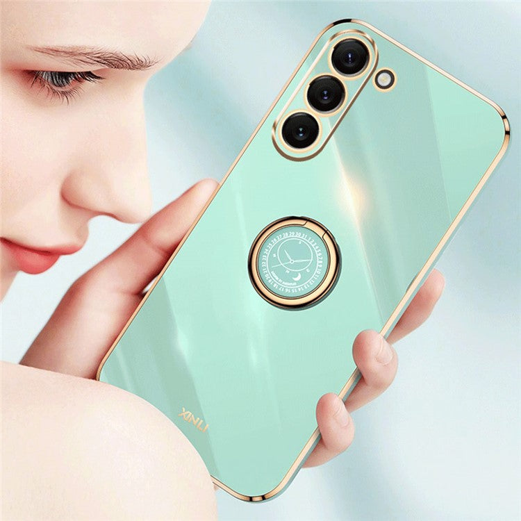 XINLI For Samsung Galaxy S22 5G Shockproof Non-slip Phone Case Electroplating Slim Phone Cover Kickstand - Purple