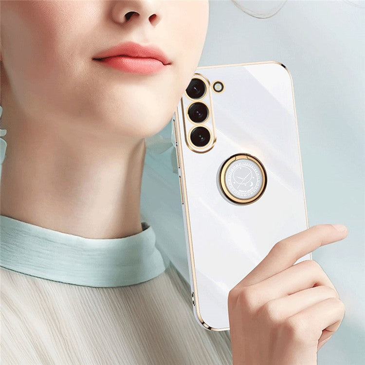 XINLI For Samsung Galaxy S22 5G Shockproof Non-slip Phone Case Electroplating Slim Phone Cover Kickstand - Purple