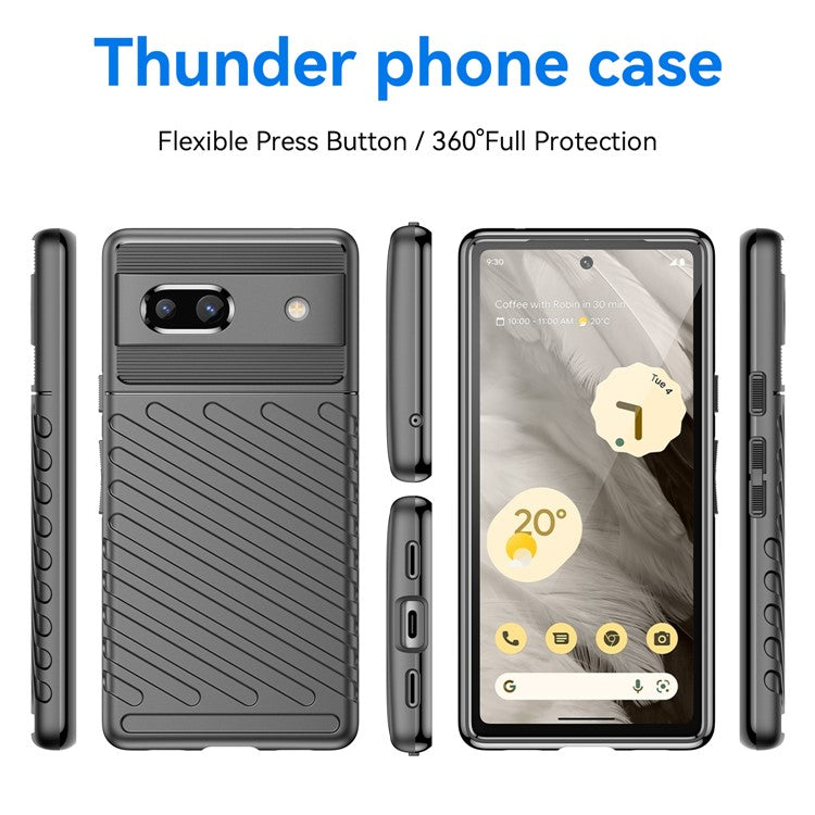 Drop-proof TPU Phone Case For Google Pixel 7a, Thunder Series Thickened Twill Texture Anti-Slip Phone Cover - Black
