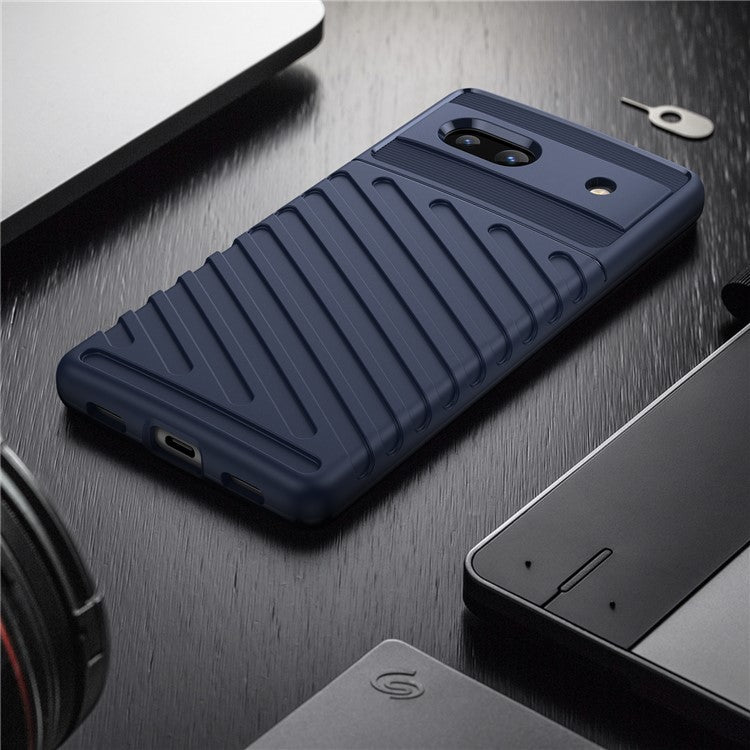 Drop-proof TPU Phone Case For Google Pixel 7a, Thunder Series Thickened Twill Texture Anti-Slip Phone Cover - Blue