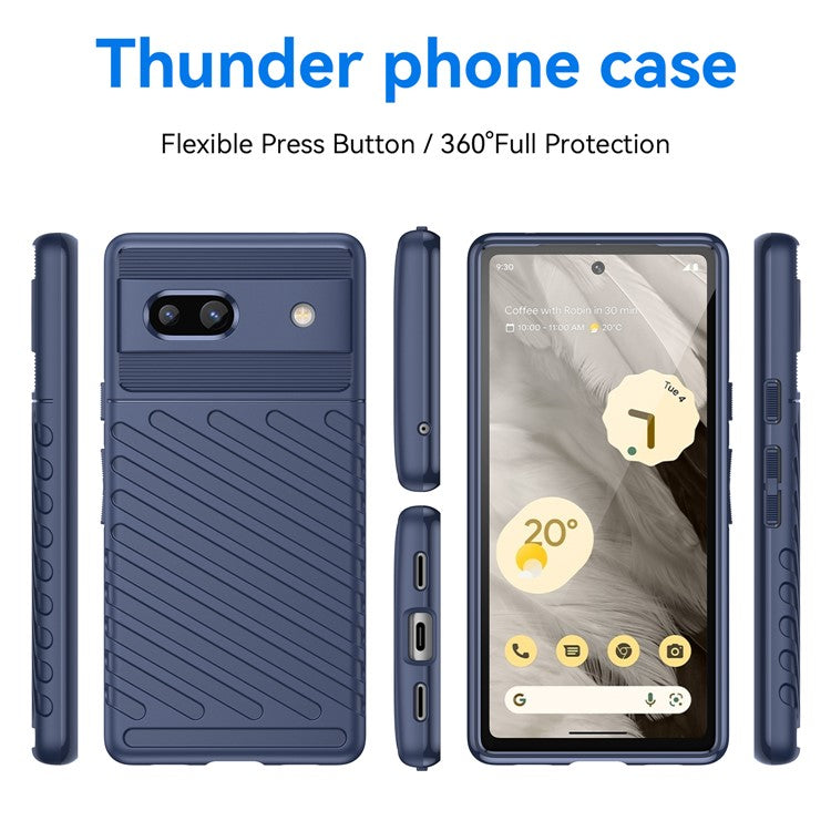 Drop-proof TPU Phone Case For Google Pixel 7a, Thunder Series Thickened Twill Texture Anti-Slip Phone Cover - Blue