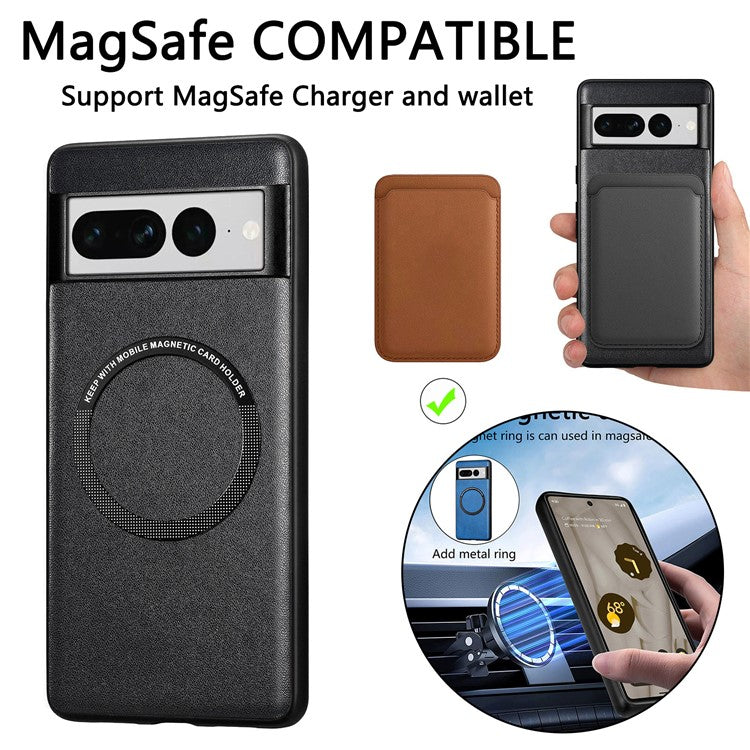 Leather Coated PC+TPU Case Compatible with MagSafe for Google Pixel 7 Pro 5G Phone Cover - Black