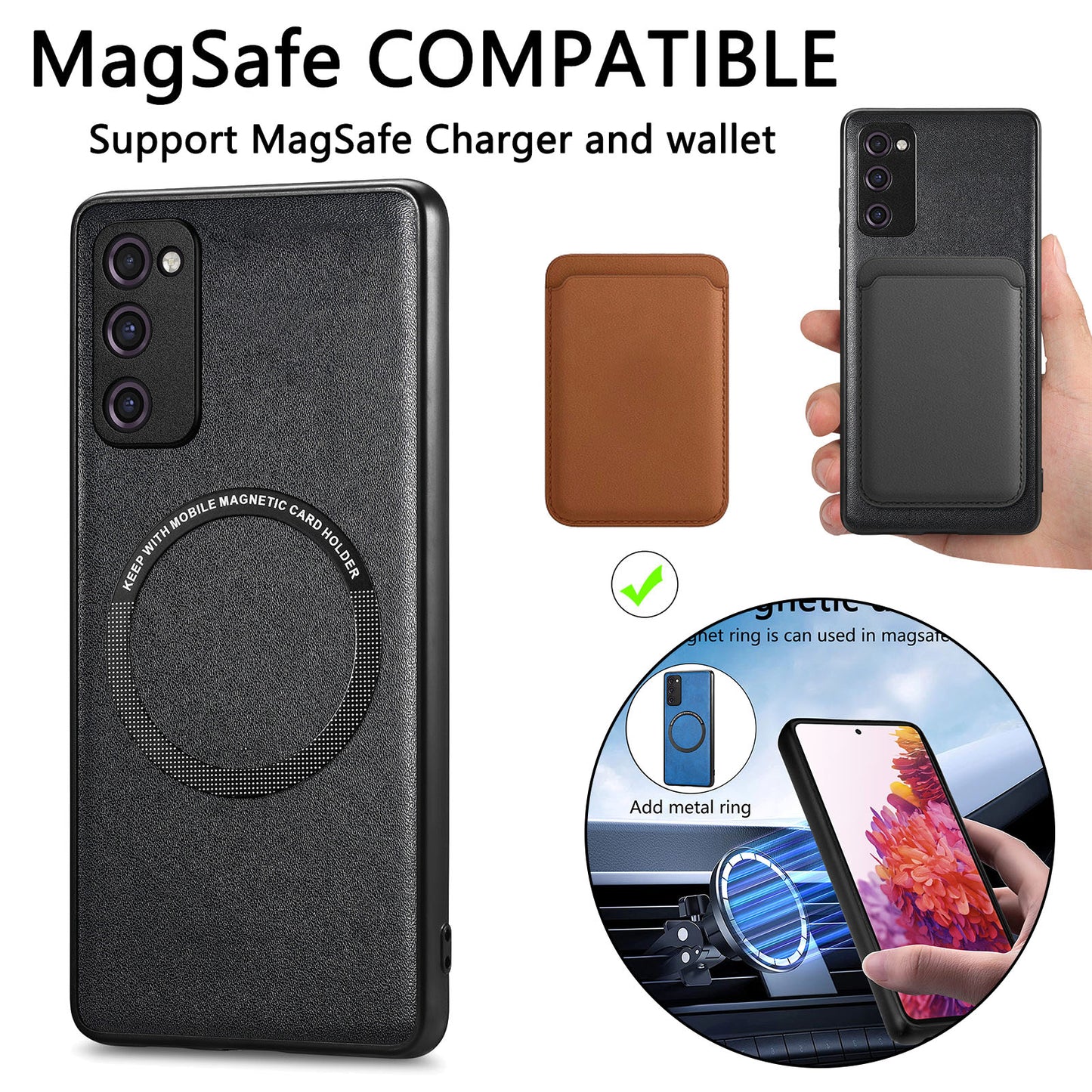 For Samsung Galaxy S20 FE 5G / S20 FE / S20 FE 2022 / S20 Lite Phone Case Compatible with MagSafe Leather Coated PC+TPU Cover - Green