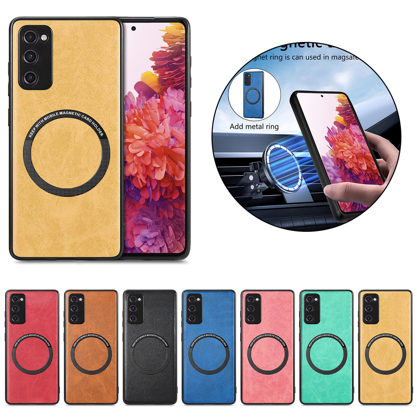 For Samsung Galaxy S20 FE 5G / S20 FE / S20 FE 2022 / S20 Lite Phone Case Compatible with MagSafe Leather Coated PC+TPU Cover - Green