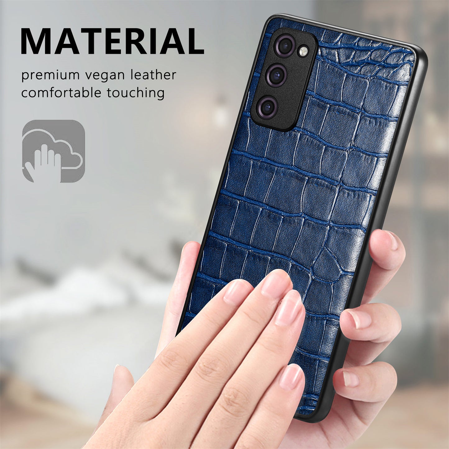 For Samsung Galaxy S20 FE 5G / S20 FE 4G / S20 FE 2022 / S20 Lite Precise Cutout Phone Case Crocodile Texture PU Leather Coated TPU Cover - Blue