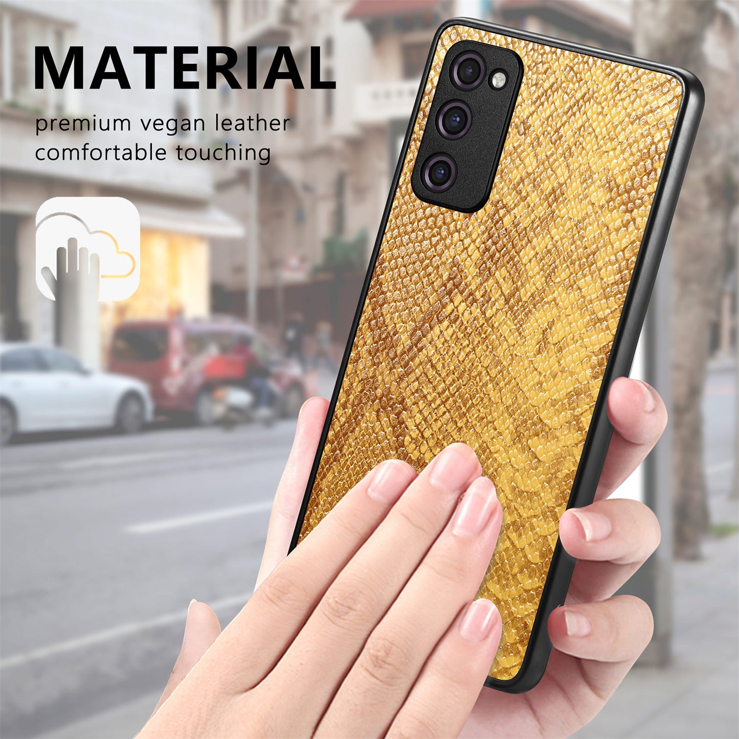 For Samsung Galaxy S20 FE 5G / S20 FE / S20 FE 2022 / S20 Lite Snake Texture Phone Case PU Leather Coated PC + TPU Cover - Yellow