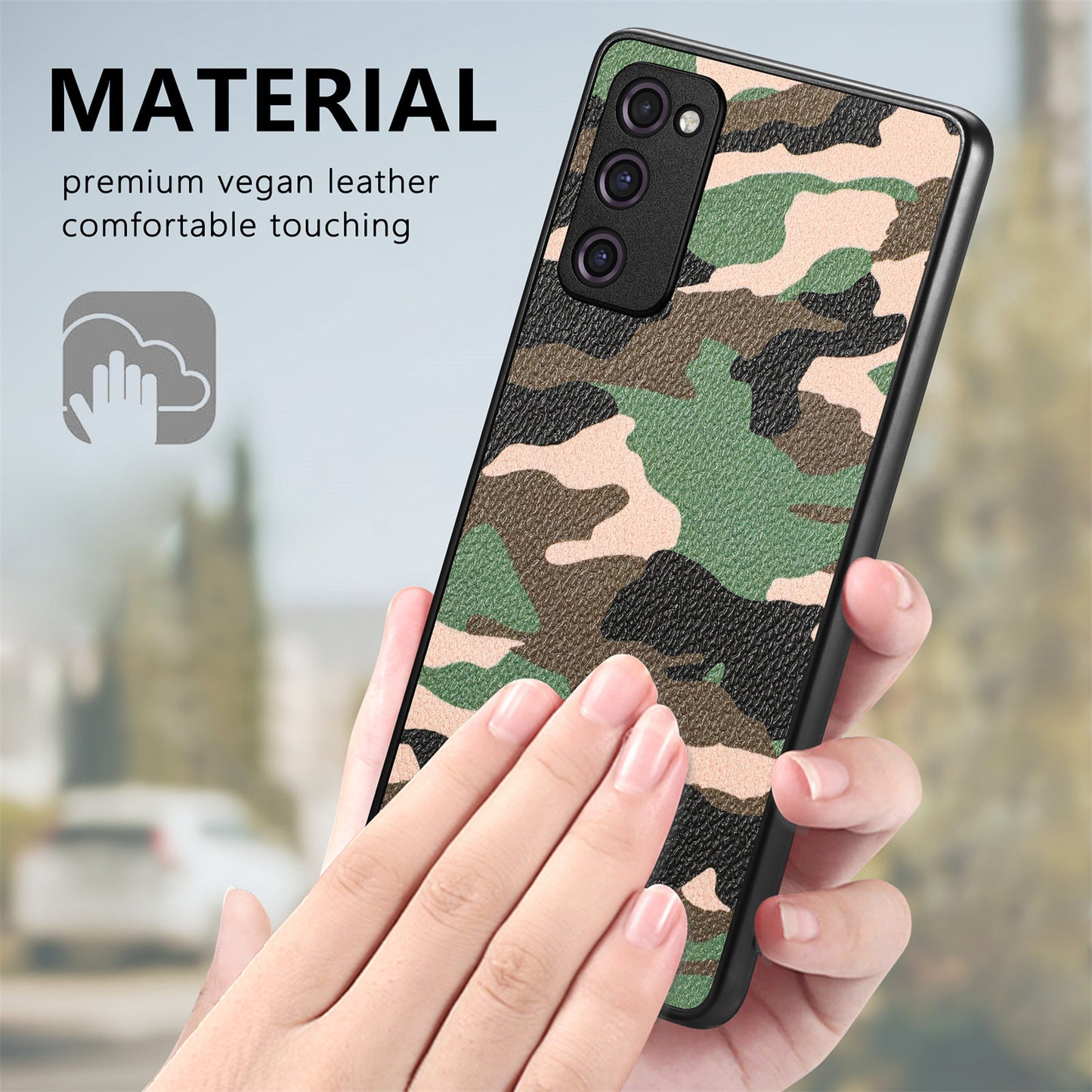 For Samsung Galaxy S20 FE 5G / S20 FE / S20 FE 2022 / S20 Lite Camouflage Pattern Leather Coated PC+TPU Cover Phone Case - Brown