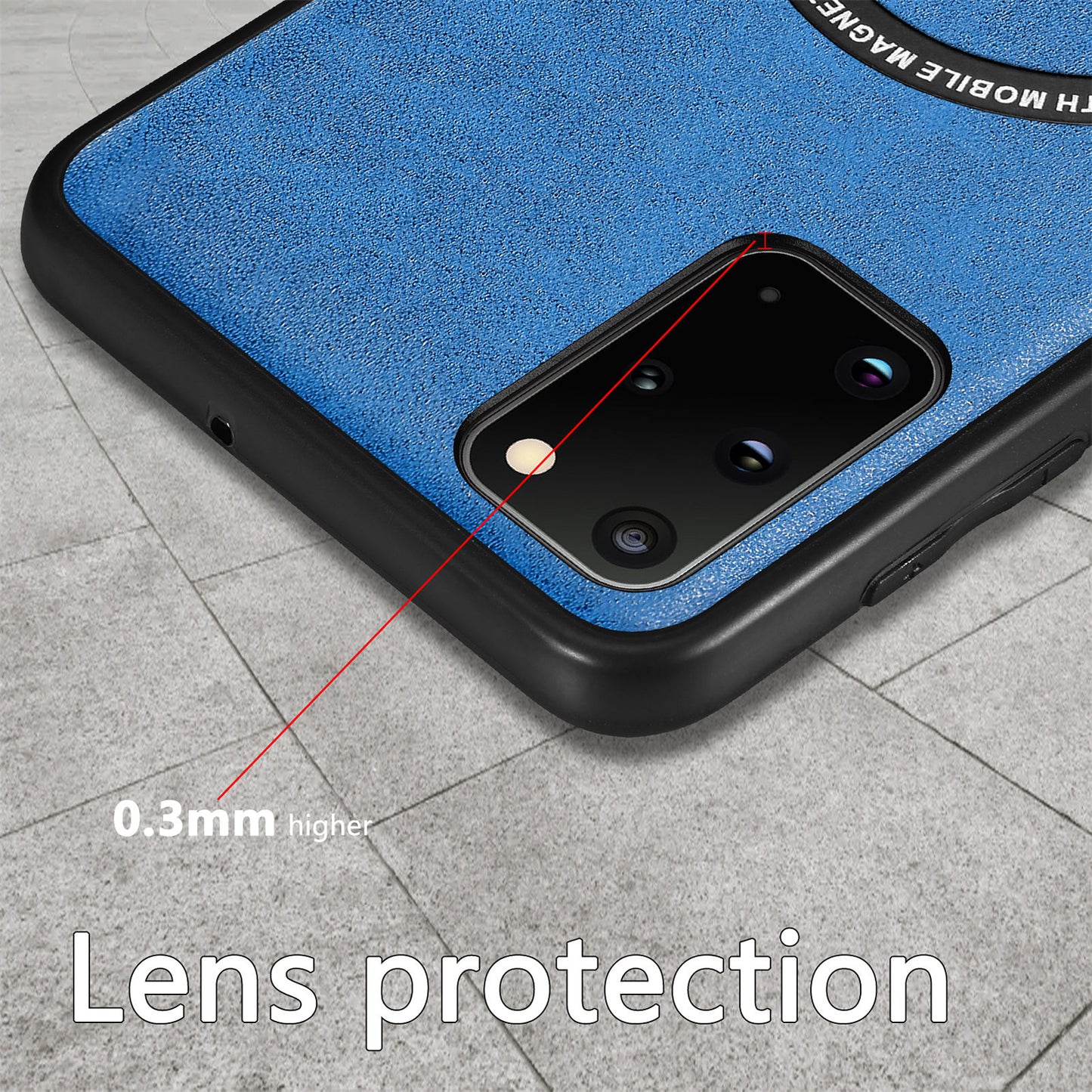 For Samsung Galaxy S20 Plus 4G / 5G Leather Coated PC+TPU Cover Phone Case Compatible with MagSafe with Magnetic Holder Metal Ring - Blue