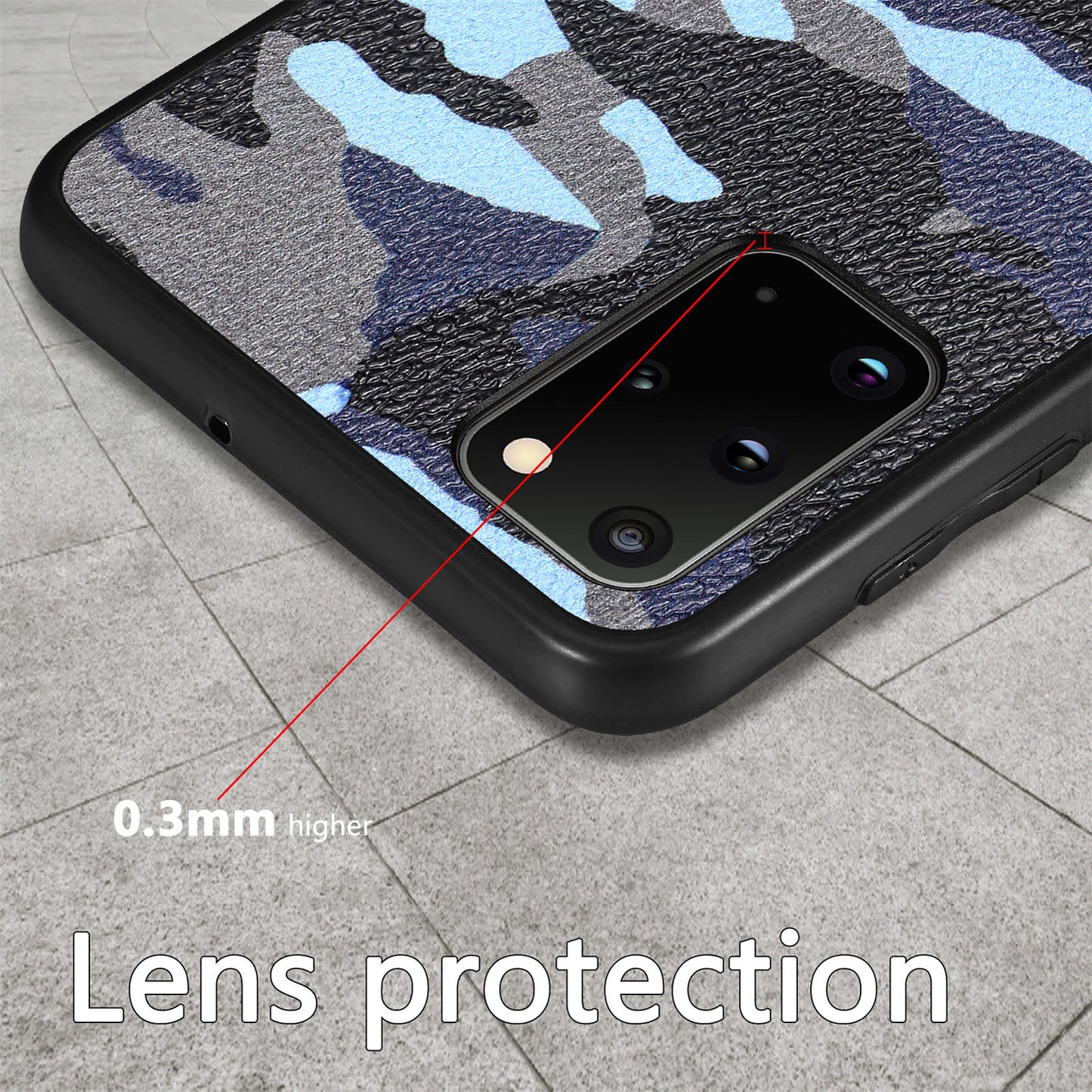 For Samsung Galaxy S20 Plus 5G / 4G Camouflage Pattern Leather Coated PC+TPU Case Protective Phone Cover - Blue