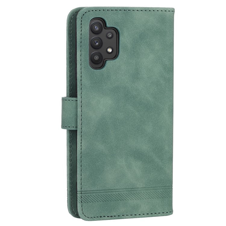 DIERFENG DF-03 PU Leather Phone Cover for Samsung Galaxy A32 4G (EU Version), Stand Wallet Lines Imprinted Case - Green