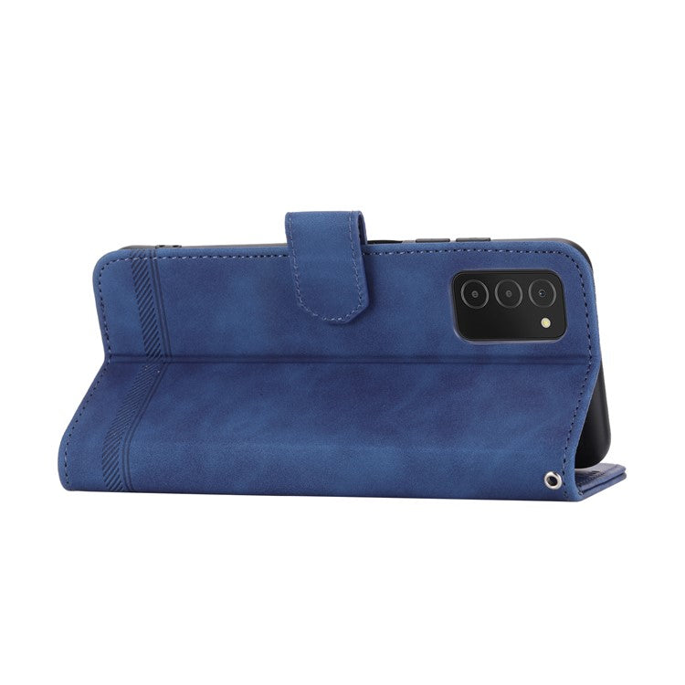 DIERFENG DF-03 Leather Case for Samsung Galaxy A03s (164.2 x 75.9 x 9.1mm), Stand Wallet Lines Imprinted Cell Phone Cover - Blue