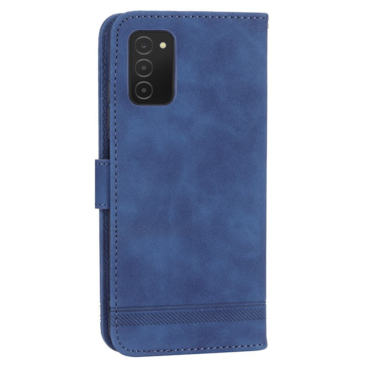DIERFENG DF-03 Leather Case for Samsung Galaxy A03s (164.2 x 75.9 x 9.1mm), Stand Wallet Lines Imprinted Cell Phone Cover - Blue
