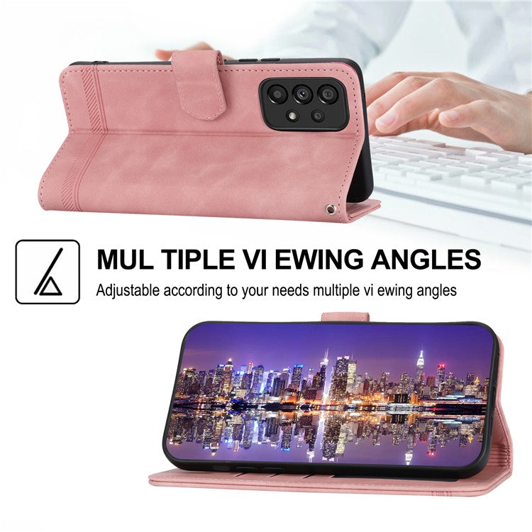 DIERFENG DF-03 Phone Wallet Case for Samsung Galaxy A53 5G, PU Leather Stand Lines Imprinted Phone Cover - Pink