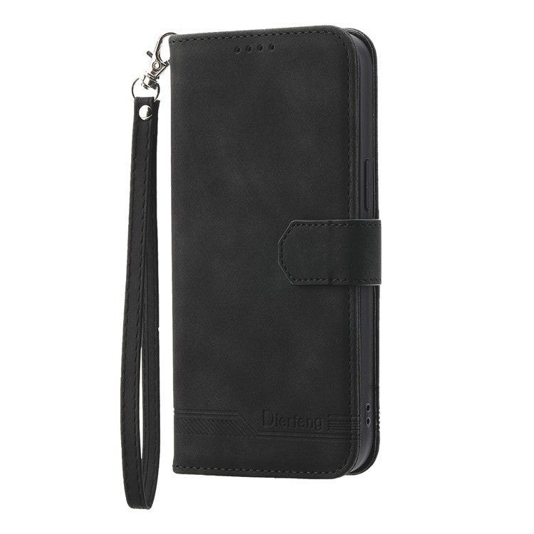 DIERFENG DF-03 Anti-scratch Leather Phone Case for Google Pixel 6, Lines Imprinted Anti-shock Flip Cell Phone Cover Stand Wallet - Black