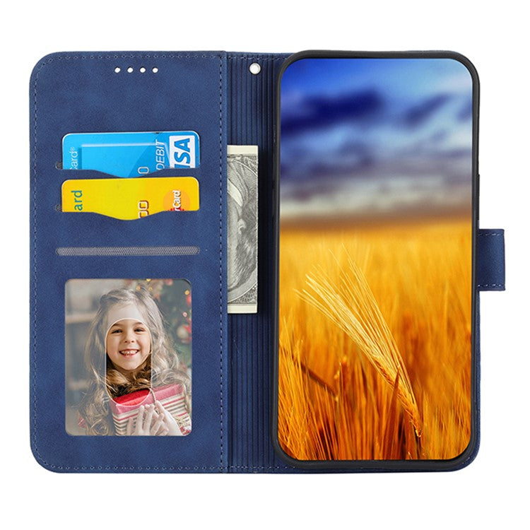 DIERFENG DF-03 Anti-scratch Leather Phone Case for Google Pixel 6, Lines Imprinted Anti-shock Flip Cell Phone Cover Stand Wallet - Blue