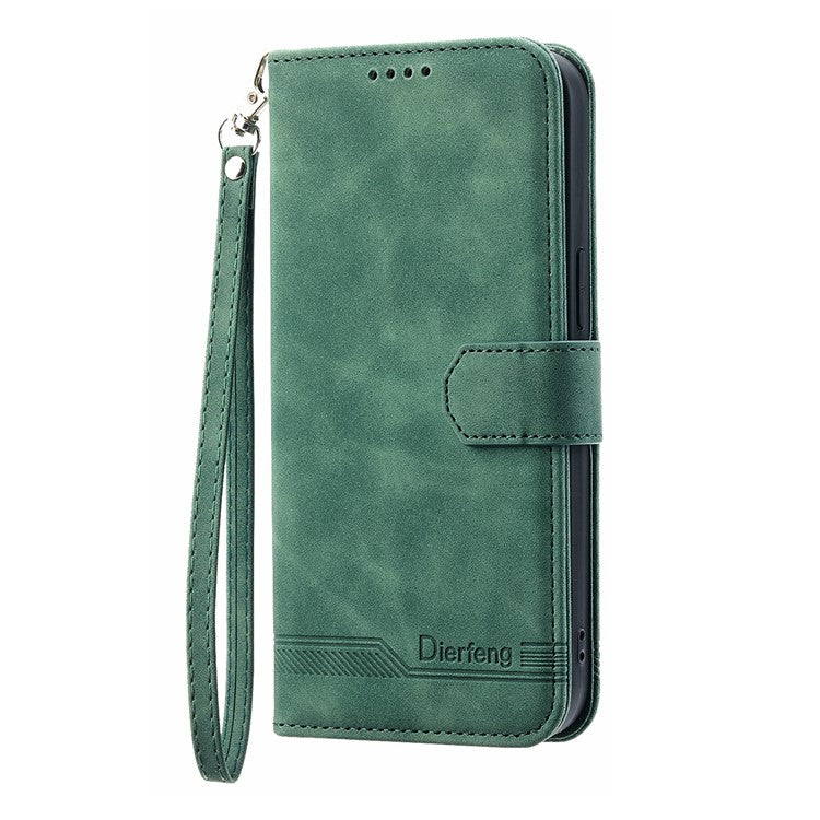 DIERFENG DF-03 Anti-scratch Leather Phone Case for Google Pixel 6, Lines Imprinted Anti-shock Flip Cell Phone Cover Stand Wallet - Green