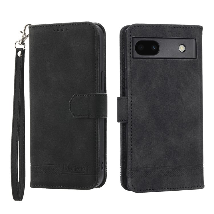 DIERFENG Anti-drop PU Leather Phone Case for Google Pixel 6a, DF-03 Lines Imprinted Scratch-resistant Phone Cover Stand Wallet - Black