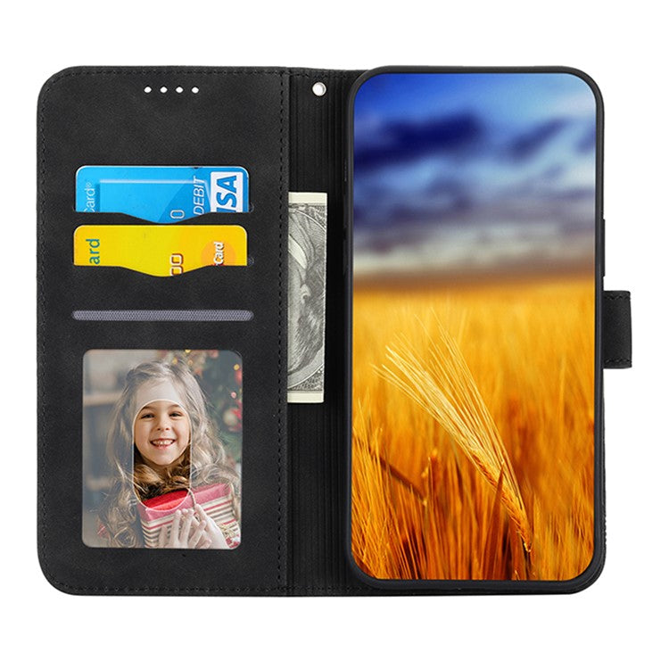 DIERFENG Anti-drop PU Leather Phone Case for Google Pixel 6a, DF-03 Lines Imprinted Scratch-resistant Phone Cover Stand Wallet - Black