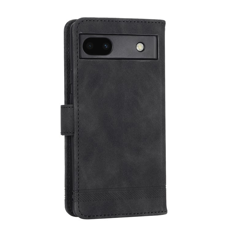 DIERFENG Anti-drop PU Leather Phone Case for Google Pixel 6a, DF-03 Lines Imprinted Scratch-resistant Phone Cover Stand Wallet - Black