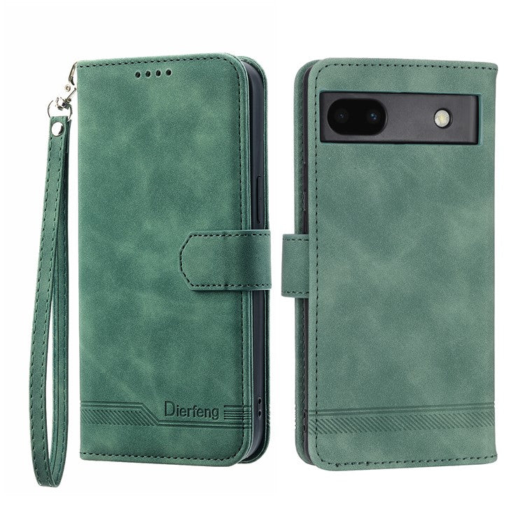 DIERFENG Anti-drop PU Leather Phone Case for Google Pixel 6a, DF-03 Lines Imprinted Scratch-resistant Phone Cover Stand Wallet - Green