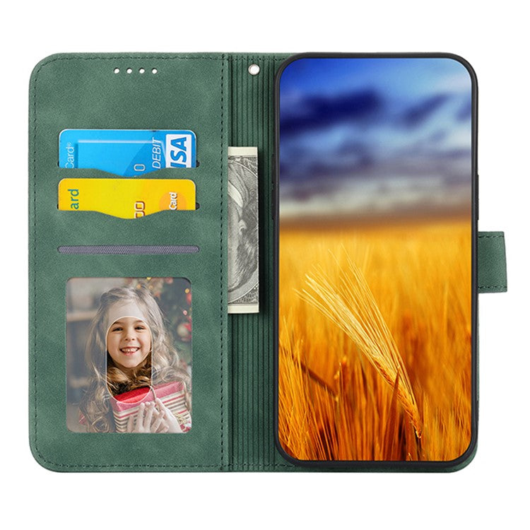 DIERFENG Anti-drop PU Leather Phone Case for Google Pixel 6a, DF-03 Lines Imprinted Scratch-resistant Phone Cover Stand Wallet - Green