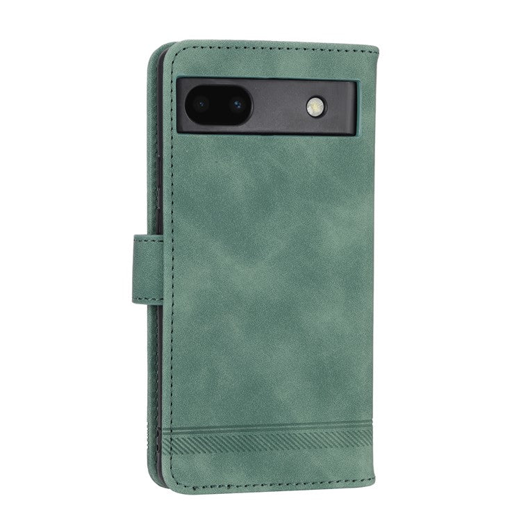 DIERFENG Anti-drop PU Leather Phone Case for Google Pixel 6a, DF-03 Lines Imprinted Scratch-resistant Phone Cover Stand Wallet - Green