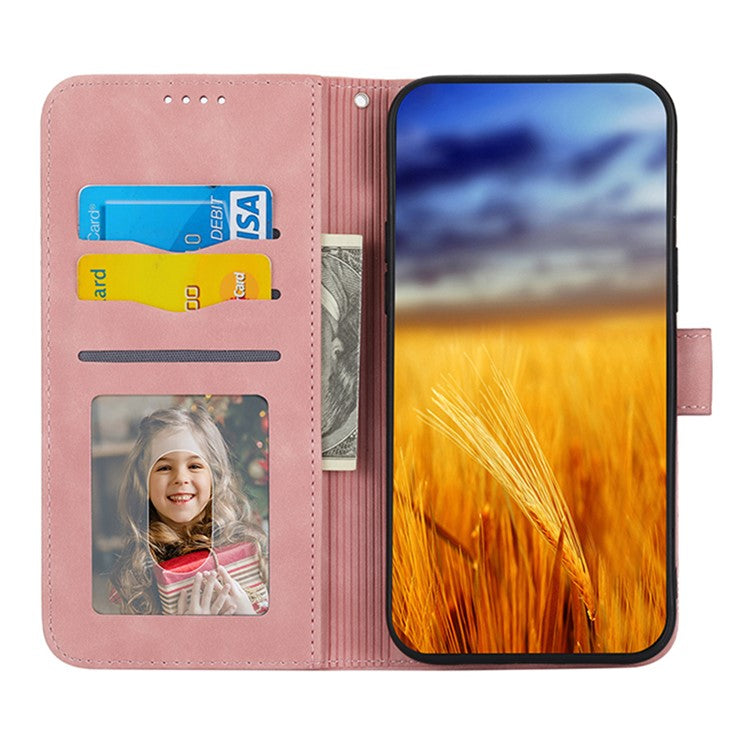 DIERFENG Anti-drop PU Leather Phone Case for Google Pixel 6a, DF-03 Lines Imprinted Scratch-resistant Phone Cover Stand Wallet - Pink