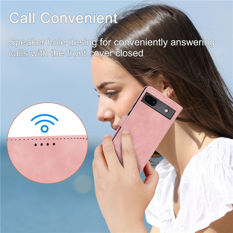 DIERFENG Anti-drop PU Leather Phone Case for Google Pixel 6a, DF-03 Lines Imprinted Scratch-resistant Phone Cover Stand Wallet - Pink