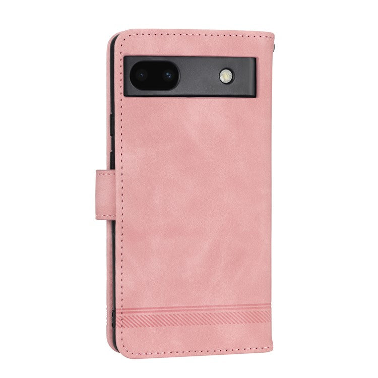 DIERFENG Anti-drop PU Leather Phone Case for Google Pixel 6a, DF-03 Lines Imprinted Scratch-resistant Phone Cover Stand Wallet - Pink
