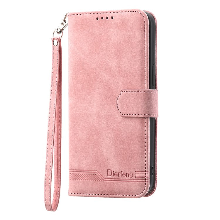 DIERFENG Anti-drop PU Leather Phone Case for Google Pixel 6a, DF-03 Lines Imprinted Scratch-resistant Phone Cover Stand Wallet - Pink