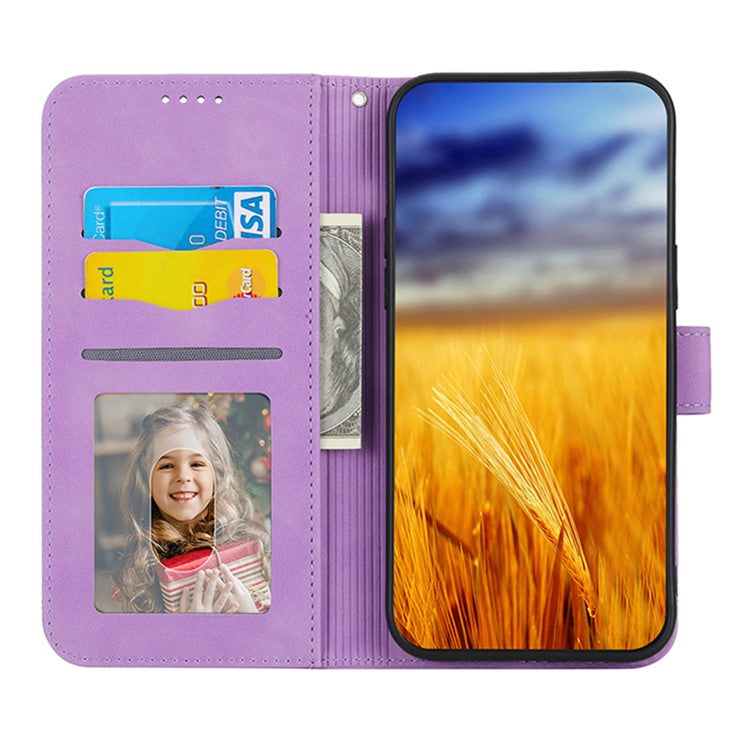 DIERFENG Anti-drop PU Leather Phone Case for Google Pixel 6a, DF-03 Lines Imprinted Scratch-resistant Phone Cover Stand Wallet - Purple
