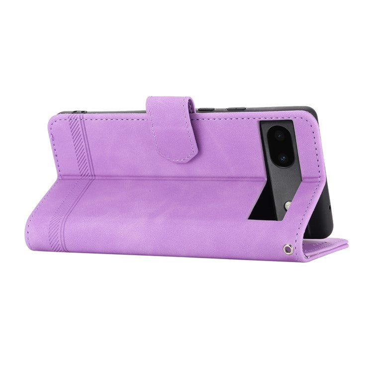 DIERFENG Anti-drop PU Leather Phone Case for Google Pixel 6a, DF-03 Lines Imprinted Scratch-resistant Phone Cover Stand Wallet - Purple
