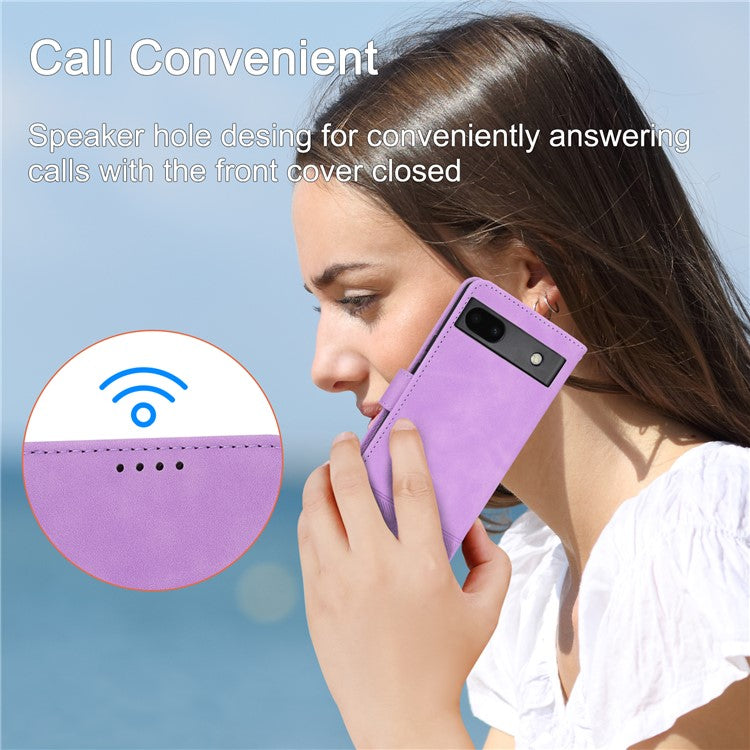 DIERFENG Anti-drop PU Leather Phone Case for Google Pixel 6a, DF-03 Lines Imprinted Scratch-resistant Phone Cover Stand Wallet - Purple