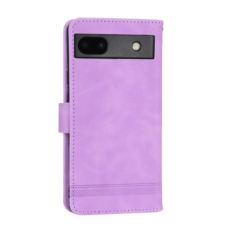 DIERFENG Anti-drop PU Leather Phone Case for Google Pixel 6a, DF-03 Lines Imprinted Scratch-resistant Phone Cover Stand Wallet - Purple
