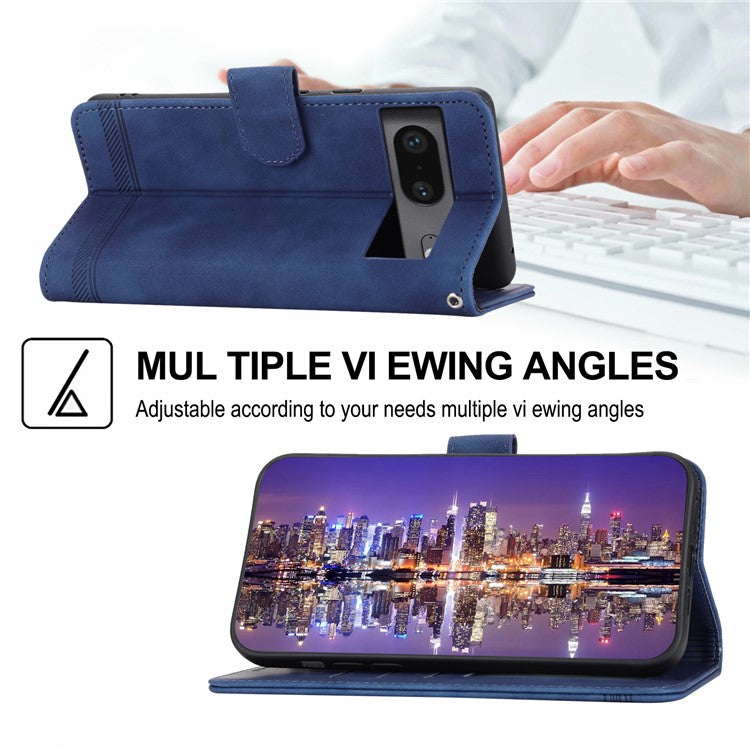 DIERFENG for Google Pixel 7 5G Shockproof Phone Case DF-03 Flip Leather Cell Phone Cover Stand Wallet - Blue
