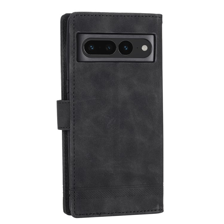DIERFENG DF-03 Mobile Phone Leather Case for Google Pixel 7 Pro 5G, Lines Imprinted Phone Cover with Wallet Stand - Black
