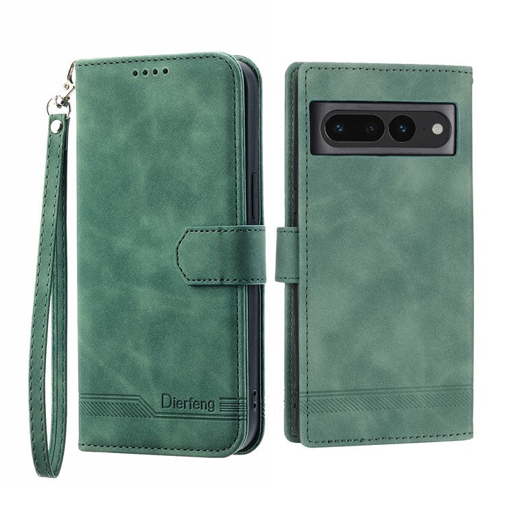 DIERFENG DF-03 Mobile Phone Leather Case for Google Pixel 7 Pro 5G, Lines Imprinted Phone Cover with Wallet Stand - Green