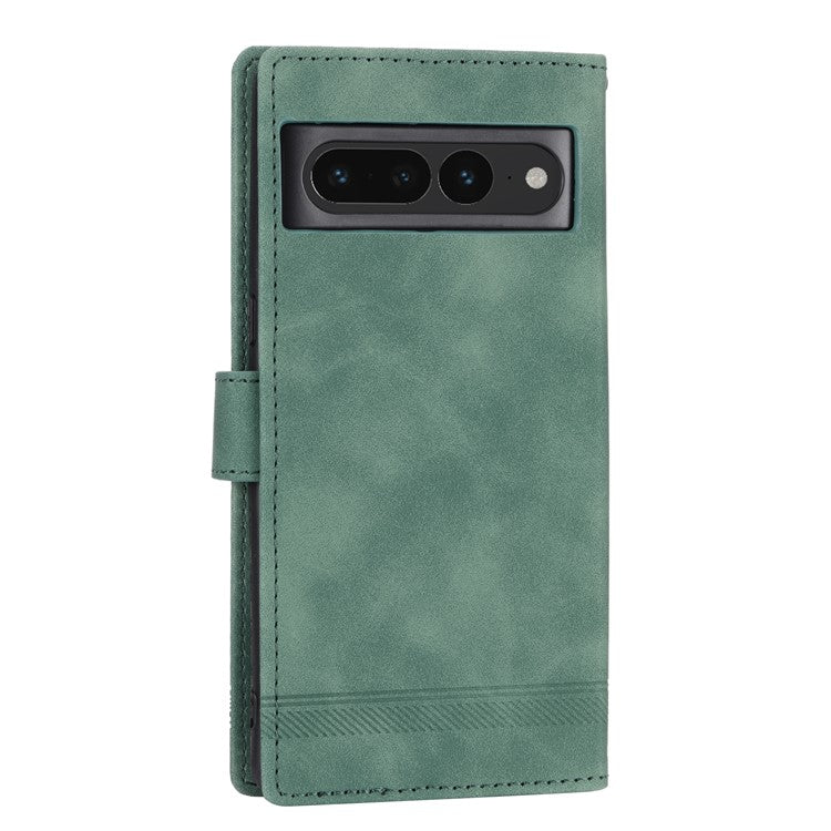DIERFENG DF-03 Mobile Phone Leather Case for Google Pixel 7 Pro 5G, Lines Imprinted Phone Cover with Wallet Stand - Green