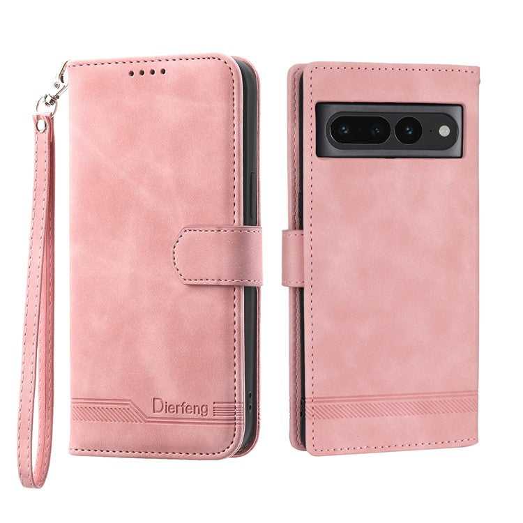 DIERFENG DF-03 Mobile Phone Leather Case for Google Pixel 7 Pro 5G, Lines Imprinted Phone Cover with Wallet Stand - Pink