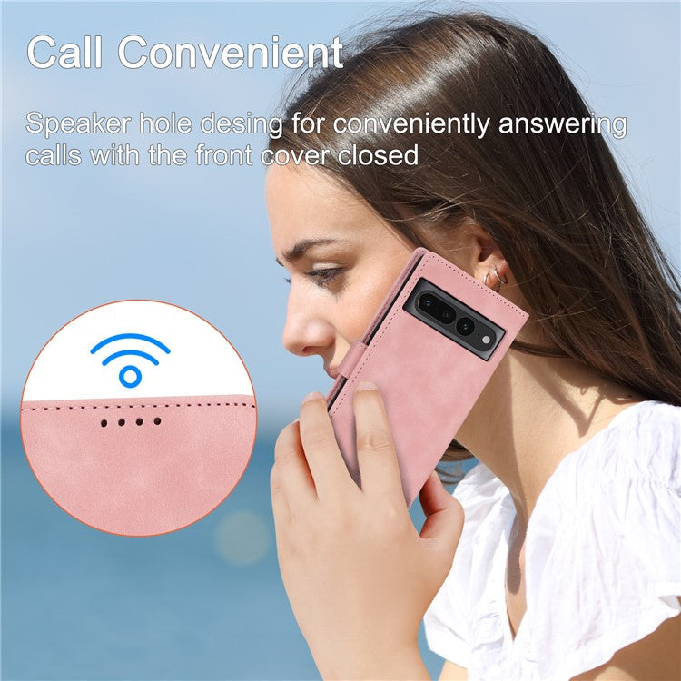 DIERFENG DF-03 Mobile Phone Leather Case for Google Pixel 7 Pro 5G, Lines Imprinted Phone Cover with Wallet Stand - Pink
