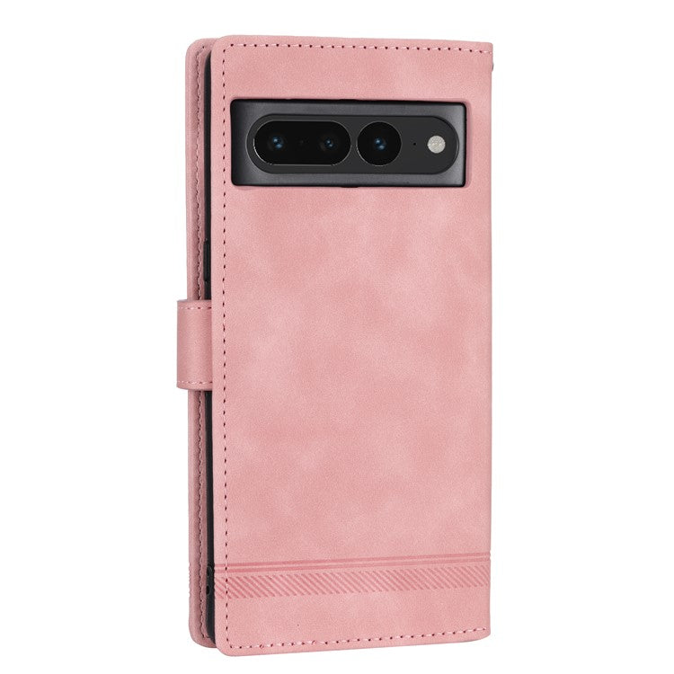 DIERFENG DF-03 Mobile Phone Leather Case for Google Pixel 7 Pro 5G, Lines Imprinted Phone Cover with Wallet Stand - Pink