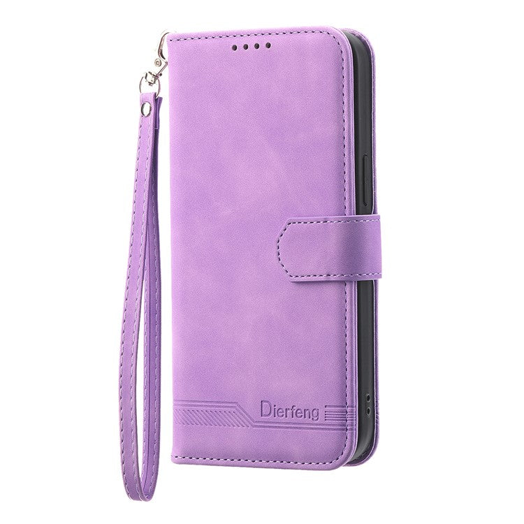 DIERFENG DF-03 Mobile Phone Leather Case for Google Pixel 7 Pro 5G, Lines Imprinted Phone Cover with Wallet Stand - Purple