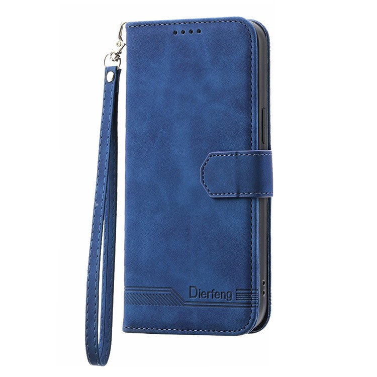 DIERFENG DF-03 PU Leather Wallet Case for Google Pixel 7a, Lines Imprinted Cell Phone Stand Cover - Blue