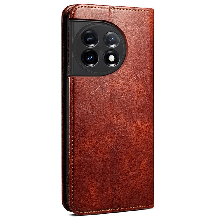 Phone Leather Case for OnePlus 11R 5G / Ace 2 5G , Waxy Crazy Horse Texture Stand Wallet Cell Phone Cover - Brown