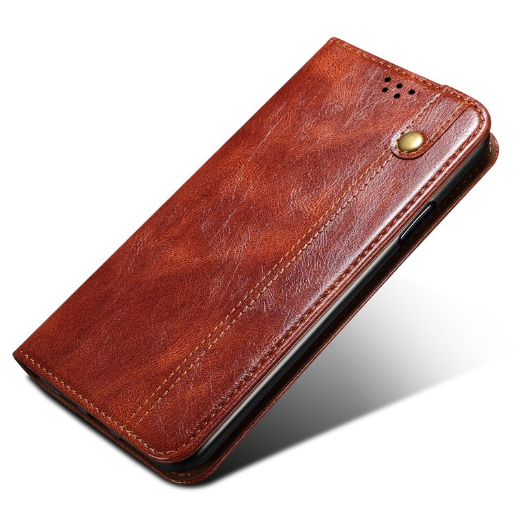 Phone Stand Case for OnePlus 11 5G, PU Leather Waxy Crazy Horse Texture Stand Smartphone Cover - Brown