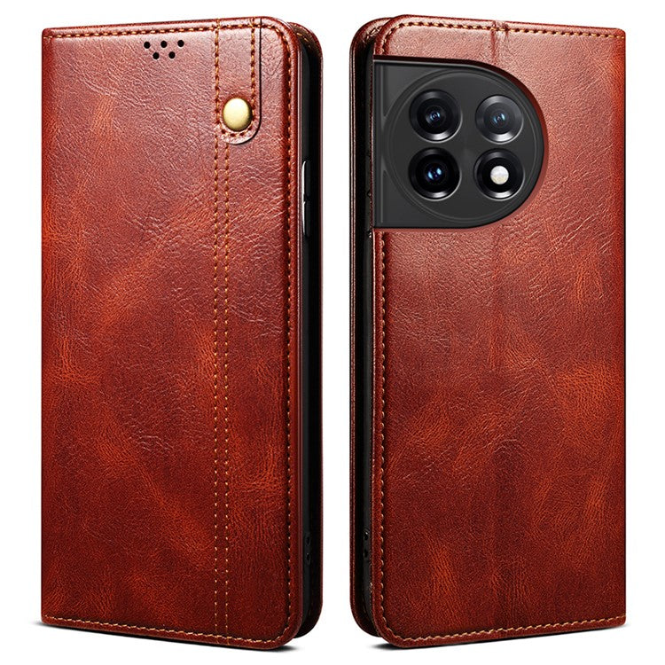 Phone Wallet Case for OnePlus Ace 2 5G / 11R 5G, Waxy Crazy Horse Texture PU Leather Phone Stand Cover - Brown