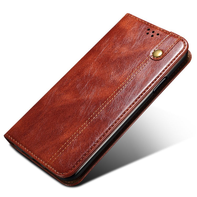 Phone Wallet Case for OnePlus Ace 2 5G / 11R 5G, Waxy Crazy Horse Texture PU Leather Phone Stand Cover - Brown
