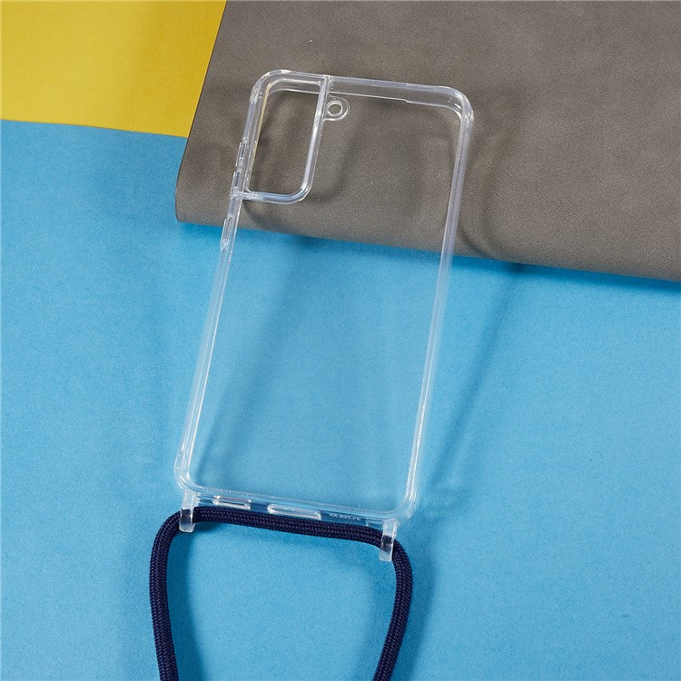 For Samsung Galaxy S21 FE 5G TPU+Acrylic Phone Cover Drop-proof Clear Case with Adjustable Lanyard - Dark Blue